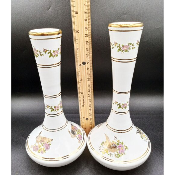 Neofitou Vase Pair Greece Vintage 24K Gold Trim Floral Bird Handcrafted Elegant - Picture 4 of 12